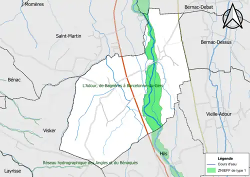 Carte de la ZNIEFF de type 1 sur la commune.