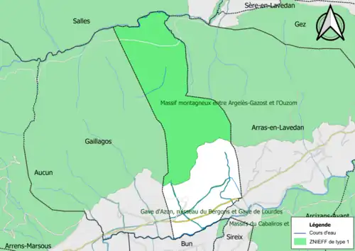Carte des ZNIEFF de type 1 sur la commune.