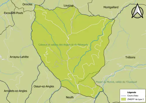 Carte des ZNIEFF de type 2 sur la commune.