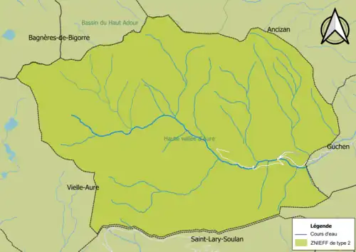 Carte des ZNIEFF de type 2 sur la commune.