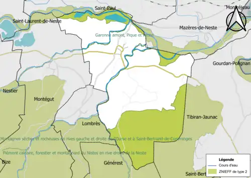 Carte des ZNIEFF de type 2 sur la commune.