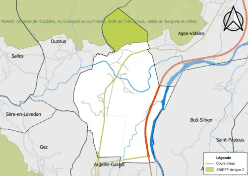 Carte de la ZNIEFF de type 2 sur la commune.