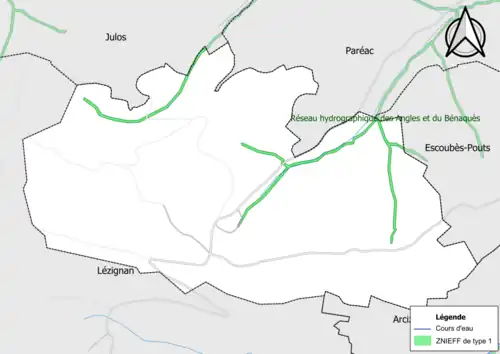 Carte de la ZNIEFF de type 1 sur la commune.