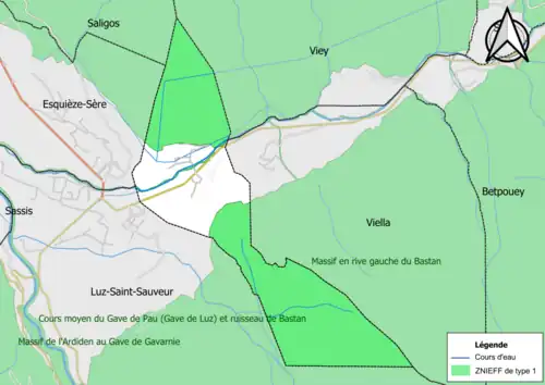 Carte des ZNIEFF de type 1 sur la commune.