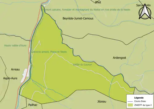Carte des ZNIEFF de type 2 sur la commune.
