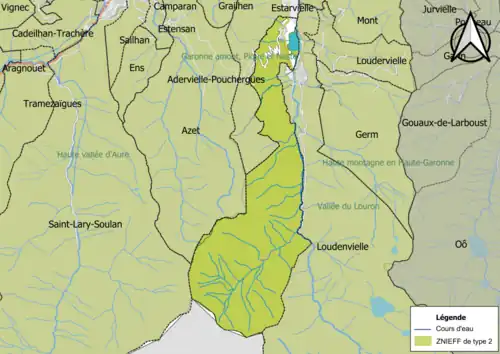 Carte des ZNIEFF de type 2 sur la commune.