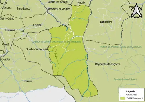 Carte des ZNIEFF de type 2 sur la commune.