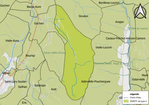 Carte de la ZNIEFF de type 2 sur la commune.