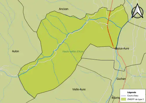 Carte de la ZNIEFF de type 2 sur la commune.