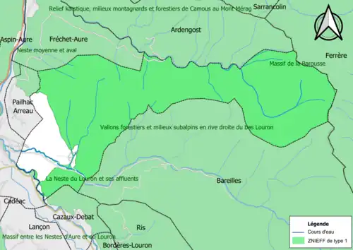 Carte des ZNIEFF de type 1 sur la commune.