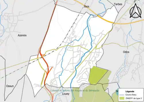 Carte de la ZNIEFF de type 2 sur la commune.