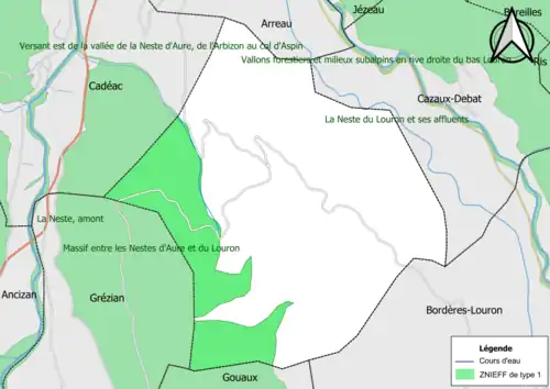Carte de la ZNIEFF de type 1 sur la commune.