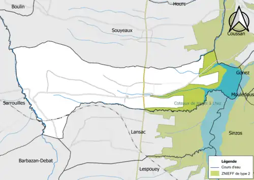 Carte de la ZNIEFF de type 2 sur la commune.