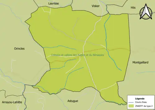 Carte de la ZNIEFF de type 2 sur la commune.