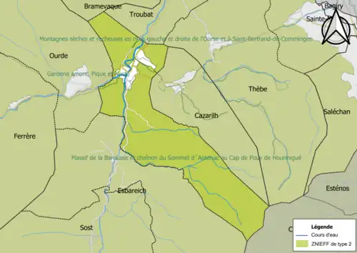 Carte des ZNIEFF de type 2 sur la commune.