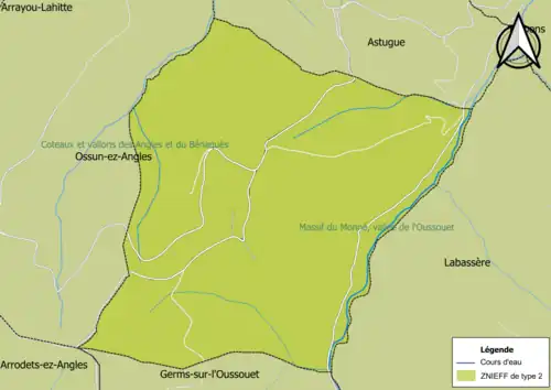 Carte des ZNIEFF de type 2 sur la commune.