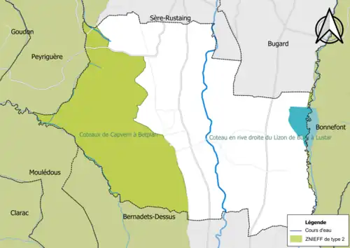 Carte des ZNIEFF de type 2 sur la commune.
