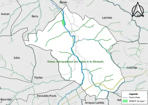 Carte de la ZNIEFF de type 1 sur la commune.