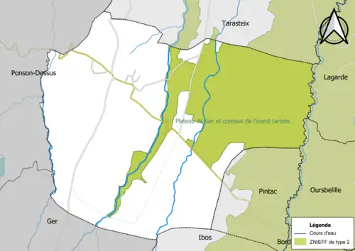 Carte de la ZNIEFF de type 2 sur la commune.