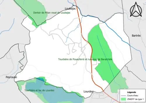 Carte des ZNIEFF de type 1 sur la commune.