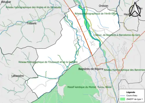 Carte des ZNIEFF de type 1 sur la commune.