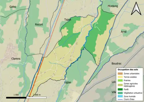 Carte en couleurs présentant l'occupation des sols.