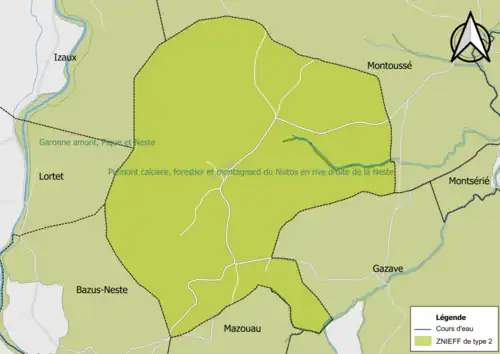 Carte des ZNIEFF de type 2 sur la commune.