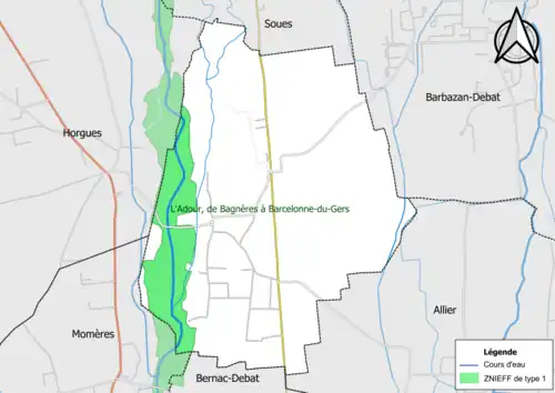 Carte de la ZNIEFF de type 1 sur la commune.