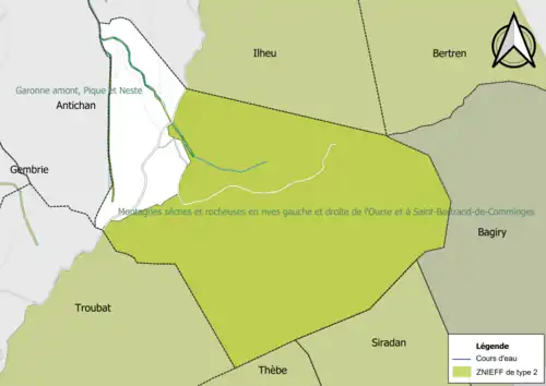 Carte des ZNIEFF de type 2 sur la commune.