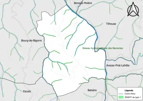 Carte de la ZNIEFF de type 1 sur la commune.