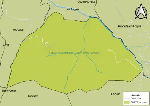 Carte de la ZNIEFF de type 2 sur la commune.
