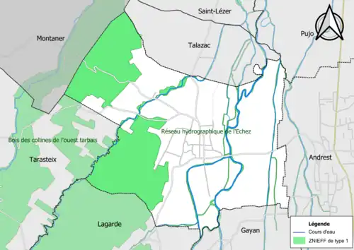 Carte des ZNIEFF de type 1 sur la commune.