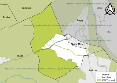 Carte des ZNIEFF de type 2 sur la commune.