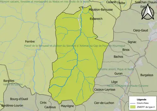 Carte des ZNIEFF de type 2 sur la commune.
