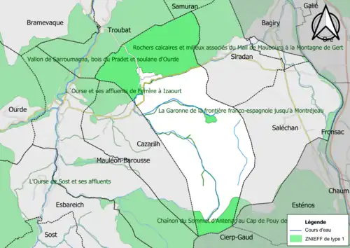 Carte des ZNIEFF de type 1 sur la commune.