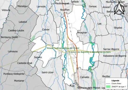 Carte des ZNIEFF de type 1 sur la commune.