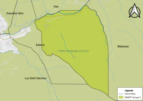 Carte de la ZNIEFF de type 2 sur la commune.