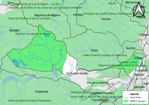 Carte des ZNIEFF de type 1 sur la commune.