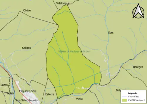 Carte de la ZNIEFF de type 2 sur la commune.