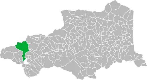 Situation de la commune (en vert) relativement au département.