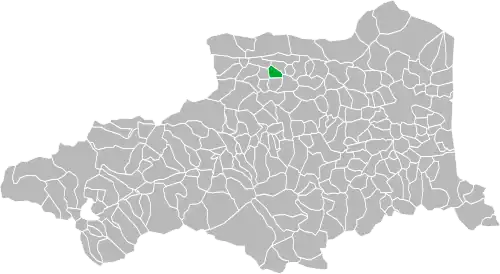 Situation de la commune (en vert) relativement au département.