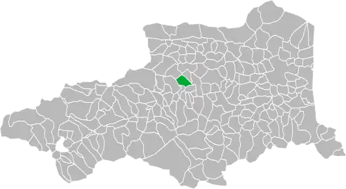 Situation de la commune (en vert) relativement au département.