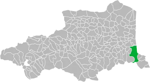 Situation de la commune (en vert) relativement au département.