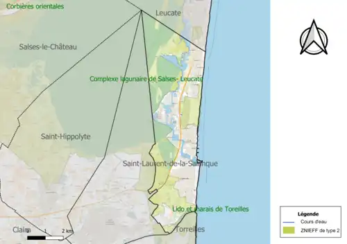 Carte des ZNIEFF de type 2 sur la commune.