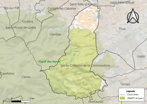 Carte de la ZNIEFF de type 2 sur la commune.