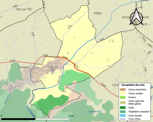 Carte en couleurs présentant l'occupation des sols.
