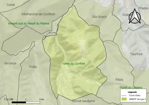 Carte des ZNIEFF de type 2 sur la commune.