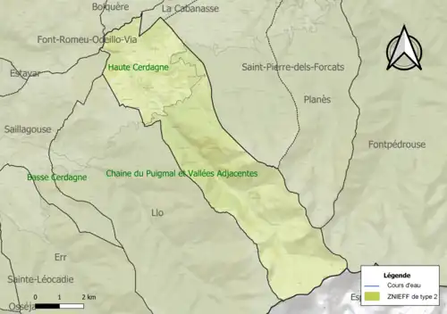 Carte des ZNIEFF de type 2 sur la commune.