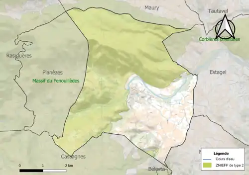 Carte de la ZNIEFF de type 2 sur la commune.