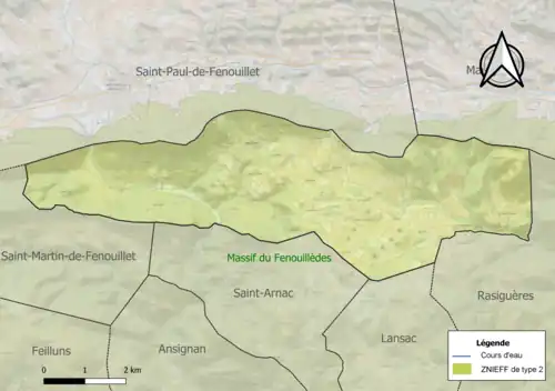 Carte de la ZNIEFF de type 2 sur la commune.